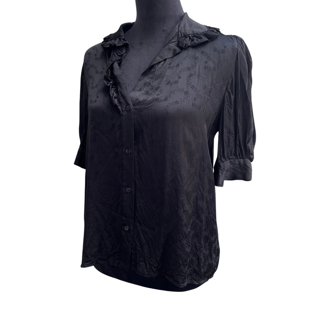 Sandro Black Floral Patterned Satin Top - Picture 3 of 9
